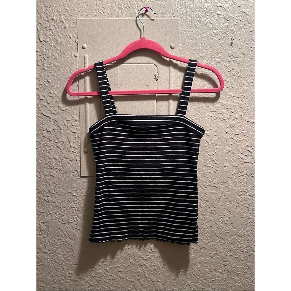 Aero Seriously Soft Square Neck Tank Black & White Striped Woman’s Size Medium